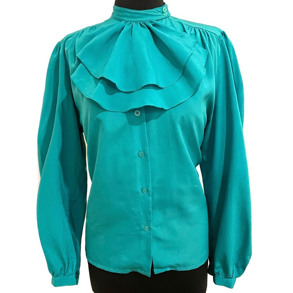 Vintage Ruffle Bib Blouse Moss Green
